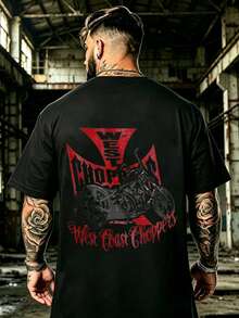 West Coast Choppers Motorrad-T-Shirt für Herren - Retro Kurzarm-T-Shirt mit ikonischem Motorrad, maschinenwaschbares Freizeit-Rundhals-Shirt für & junge Leute, ganzjährige Outdoor-Kleidung YY2B - Schwarz - Übersicht 7