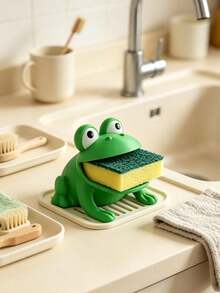 Frog-Shaped Sponge Drain Rack, Kitchen Countertop Dishcloth Storage Holder, Creative Cleaning Tool Organizer, With Drainage Holes For Quick Drying, Mold-Resistant And Easy To Clean, Suitable For Most Sponges/Scouring Pads - Multicolor - View 3