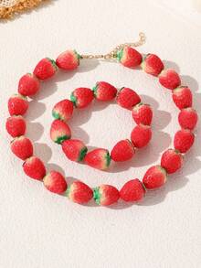 NAIZHU 1/2pcs Fashion Creative Colorful Y2K Dopamine Resin Fruit Necklace Strawberry Apple Necklace Daily Party Accessory - Multicolor - View 16