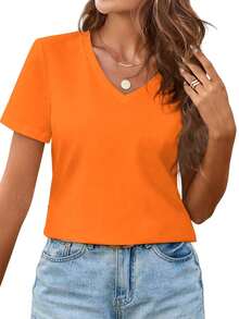 Women Christian Faith Letter Print T-Shirt, Faith Is Like Wi-Fi Graphic Round Neck Short Sleeve 100% Cotton Summer Top, Plus Size All Season - 橘色2 - 查看 2