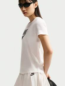 Nike Women's AS W NSW CLUB SS TEE ICN FTRA Short Sleeve Knit Collarless T-Shirt TDX7907-133 - Black and White - View 3