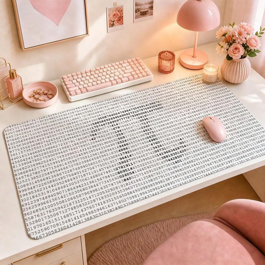 Minimalist Full Print Large Desk Mat, Gray Number Pattern, Non-Slip Rubber Extended Mouse Pad, Waterproof Keyboard Pad, Vanity Bedroom Study Decor - View 1