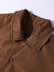 1pc Men's Coffee Brown Lapel Jacket, Smooth Woven Fabric, Easy Care, Classic Small Lapel Design, Flattering Neckline, Snap Button Closure, Casual Style, Versatile All-Match Solid Color Outerwear For Daily Commute And Leisure Outings - Coffee Brown - View 5