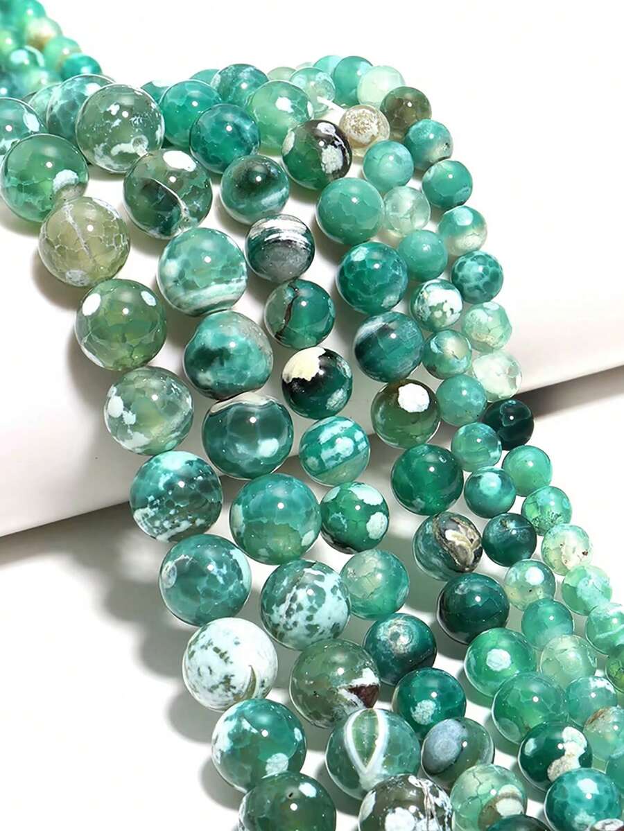 1 Strand 6/8/10mm Natural Stone Ice Fire Agates Beads Mint Green Round Loose Gemstone Beads For Jewelry Making DIY Bracelet Necklace ﻿ - Multicolor - View 1