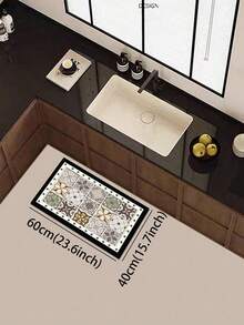 1pc Vintage Talavera Floral Pattern Diatomaceous Earth Mat, White Background With Contrasting Retro Floral Design, 3.5mm Thick, Cuttable, Cushioned Anti-Fatigue, Water-Absorbent, Non-Slip Rubber Back, Suitable For Kitchen, Bathroom, Entryway - View 5