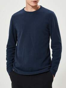 CAMEL CROWN Outdoor Fleece Jacket, Spring And Autumn Fleece-Lined Long-Sleeved T-Shirt, Men's Round Neck Anti-Static Sweatshirt. - Dusk Blue - View 1