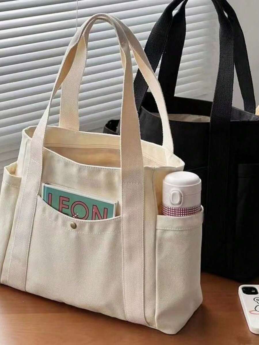 XD 1 buah Tas Kanvas Minimalis Modis Serbaguna Kapasitas Besar untuk Anak-anak, Tas Bahu Buku Pelajar Artistik Serbaguna Bernilai Tinggi, Sempurna untuk Anak-anak Kembali ke Sekolah