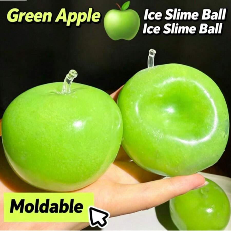 1pc Simulation Green Apple Ice Slush Squishies, Silky Coconut Oil Shapeable Crinkly Sound Decompression Hand Toy - Multicolor - View 1