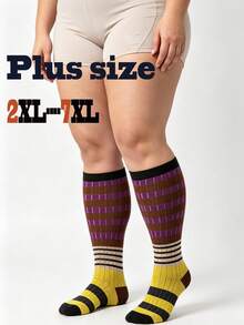 1 Pair Unisex Couple Striped Retro Sports Compression Calf Socks, Running Fitness Hiking Versatile, Autumn/Winter New Arrival - Multicolor - View 4