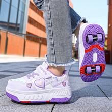 Small 4-Wheel Shoes With Butterfly Decor, TPR Detachable Wheels Sole, Fast Glide, Walkable All-Season Roller Shoes - Purple - View 9