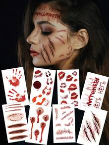 8PCS Halloween Multi-Element Pattern Halloween Costume Party Gift Arm Shoulder Neck Collarbone Back Temporary Tattoo Stickers - Multicolor - View 1