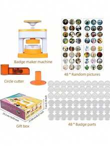 1 Set DIY Round Button Maker Kit, Includes 48 Patterns And 48 Button Parts, Cute Badge Maker Gift (Some Colors/Patterns Randomly Assorted) - Multicolor - View 12