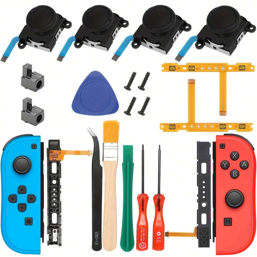 適用於 Switch 的 20 合 1 Joy-Con 維修套件,含 3D 左右類比搖桿、扣鎖,適用於 Switch 軌道更換與 Joy-Con 維修工具 - 查看 1