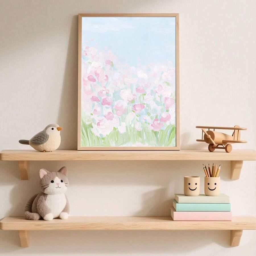 1件裝裱/無框 粉藍綠色調植物花卉帆布海報，奶奶風抽象花卉幼兒房學術風牆面藝術裝飾，極簡美學捲軸畫，適用於宿舍、女孩房、公寓、臥室、現代家居裝飾