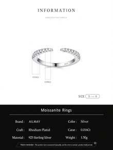 1pc Certified Moissanite Open Ring, Women's Sparkling Lab-Grown Diamond Wedding Ring Jewelry Gift - Silver - View 6