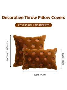 Homemorelove 1/2pcs PV Velvet Small Pumpkin Embroidered Pillow Case, Autumn Decoration, Thanksgiving, Halloween Atmosphere Home Decor Throw Pillow, Suitable For Living Room, Bedroom, Sofa, Pillow Insert Not Included - Bleached Rabbit Fur Dark Brown - View 2