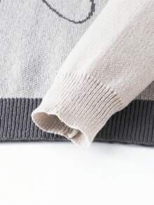 SAND SOUND Men's Colorblock Anime Cartoon Intarsia Knit Crew Neck Loose Streetwear Pullover Sweater - Grey - View 8