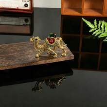 Enamel Rhinestone Camel Trinket Box, Mini Metal Camel Jewelry Storage Figurine Desk Decor - Gold 1 - View 2