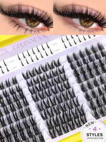 GROINNEYA 4 Styles Mixed Tray Individual Lashes Manga Eyelash Clusters With Bottom Lash Clusters To DIY Voluminous 5D Faux Mink Lashes Fuzzy Lash Tip Single Cluster Eyelashes For Extension,Winged End Eye Elongated,Suitable For Daily And Date,Featival - C - View 1
