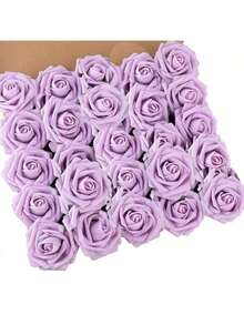30/25/10/1朵仿真玫瑰花帶莖，適合DIY婚禮花束、桌花裝飾、派對、嬰兒洗禮、居家裝飾，OPP袋包裝（不含盒子） - 紫色 - 查看 1