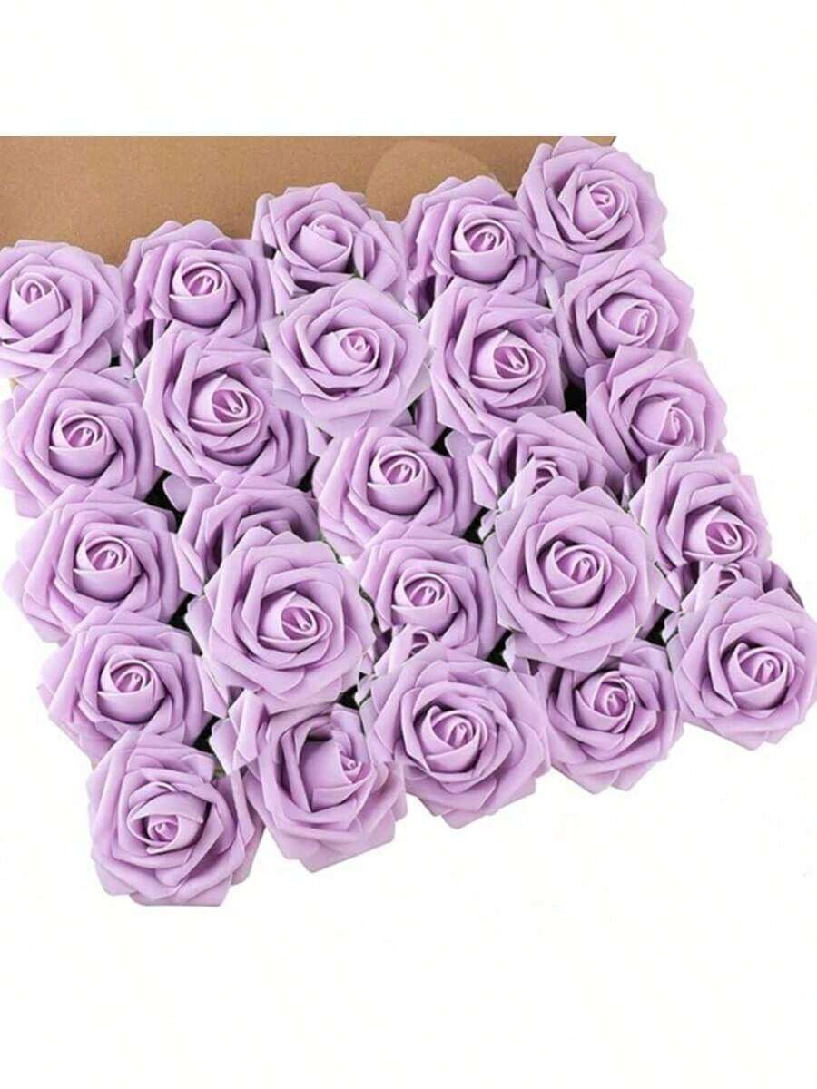 30/25/10/1朵仿真玫瑰花帶莖,適合DIY婚禮花束、桌花裝飾、派對、嬰兒洗禮、居家裝飾,OPP袋包裝(不含盒子) - 紫色 - 查看 1