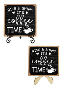 1pc Farmhouse Style Coffee Bar Decor Sign, Rise & Shine It's Coffee Time, 4"X4" Wooden Plaque With Stand, Home Kitchen Desktop Decoration Gift - Multicolor - View 13