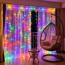Dreamy Fairy Tale Style USB Powered Curtain Lights, Suitable For Party, Bedroom Decoration, New Year Lighting, Sparkling Room Decor, Bedroom And Living Room Decorative String Lights, And Wedding Party Hanging Decorative String Lights - Colorful Window Curtain Lights - View 7