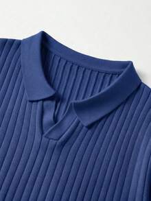 Men's Summer Knit Polo Shirt, Solid Color Short Sleeve, Suitable For Summer Outings, Fashionable Essential - Navy Blue - View 3