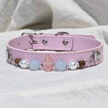1pc Natural Crystal Pet Collar, Adjustable Leather Collar For Cats And Dogs, Durable Daily Wear Accessory - Multicolor - View 8