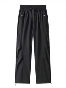 NcmRyu Men's Snap Button Pocket Cargo Parachute Pants, Drawstring Loose Fit Athletic Long Pants - Black - View 4