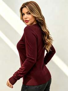 Long Sleeve Sweater - V-Neck - Burdeos - Ver 2