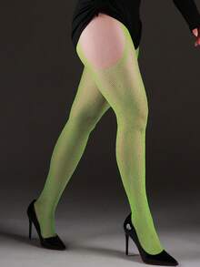 1pc Women's Elastic 4-Way Open Crotch Leggings, Hollow Out Full Leg Rhinestone Fishnet Tights, Fashion Sexy Pantyhose, Versatile For Halloween, Christmas, Dating And Party - Multicolor - View 3