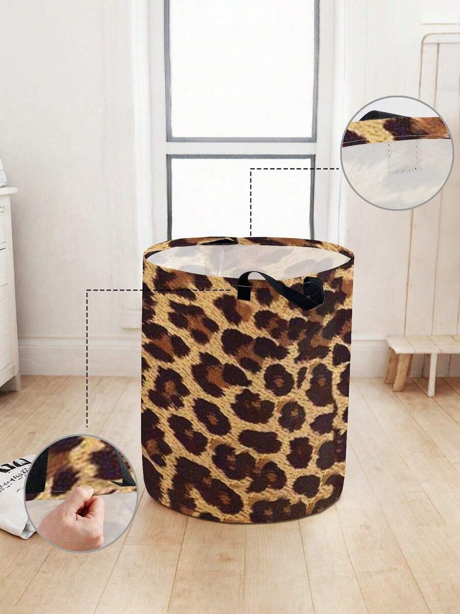 1 buah Keranjang Cucian Bulat Lipat Kapasitas Besar Motif Leopard dengan Pegangan, Kotak Penyimpanan Pakaian Kotor Portabel, Cocok untuk Kamar Mandi, Kamar Tidur, Asrama, Lemari Pakaian, Keranjang Penyimpanan Serbaguna dengan Penutup, Wadah Penyimpanan Pakaian & Perlengkapan Tidur yang Dapat Dilipat dengan Resleting Kokoh - MultiWarna - View 1
