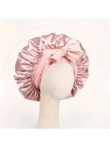 1pc Satin Bow Sleep Cap, Adjustable Long Ribbon Anti-Frizz Hair Scarf, Oversized Ruffle Silky Hair Bonnet, Multi-Color Options, Suitable For Sleep, Skincare, Curly Hair Care, Women's Daily Hair Care, All Seasons - Multicolor - View 2