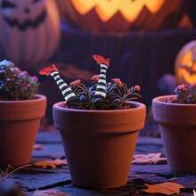 1pc Halloween Witch Leg Planter Decoration With 3D Printed Gothic Fence, Perfect Holiday And Outdoor Garden Decor, Halloween Decoration, Autumn Decor, Halloween Ornament, Christmas Ornament, Autumn Home Decor - Multicolor - View 6