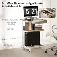 Mobile Desk With Drawer And Shelves, 4 Casters, Compact, Particle Board, Metal - A - View 3