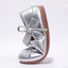 Girls' Shiny Bow Princess Shoes, Soft Sole, Non-Slip, Cross Elastic Strap, Baby Performance, Party, Daily Wear Shoes - Silver - View 6