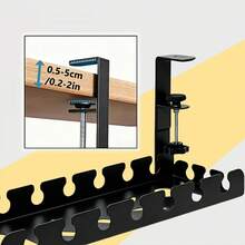 No Drill Metal Under Desk Cable Tray, Adjustable Length Heavy Duty Wire Management Organizer With Power Strip Holder, Hidden Cable Channel Cord Clamp, Cable Hider For Standing Desk Office Home Bedroom, Black & White - Black - View 5