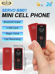 SERVO BM01 Mini Teléfono 2G GSM Dual SIM Standby Marcación Rápida Bluetooth Marcación Grabación de Llamadas Pantalla de 0.66 Pulgadas Teléfono de Botones Pequeño - Rojo - Ver 2