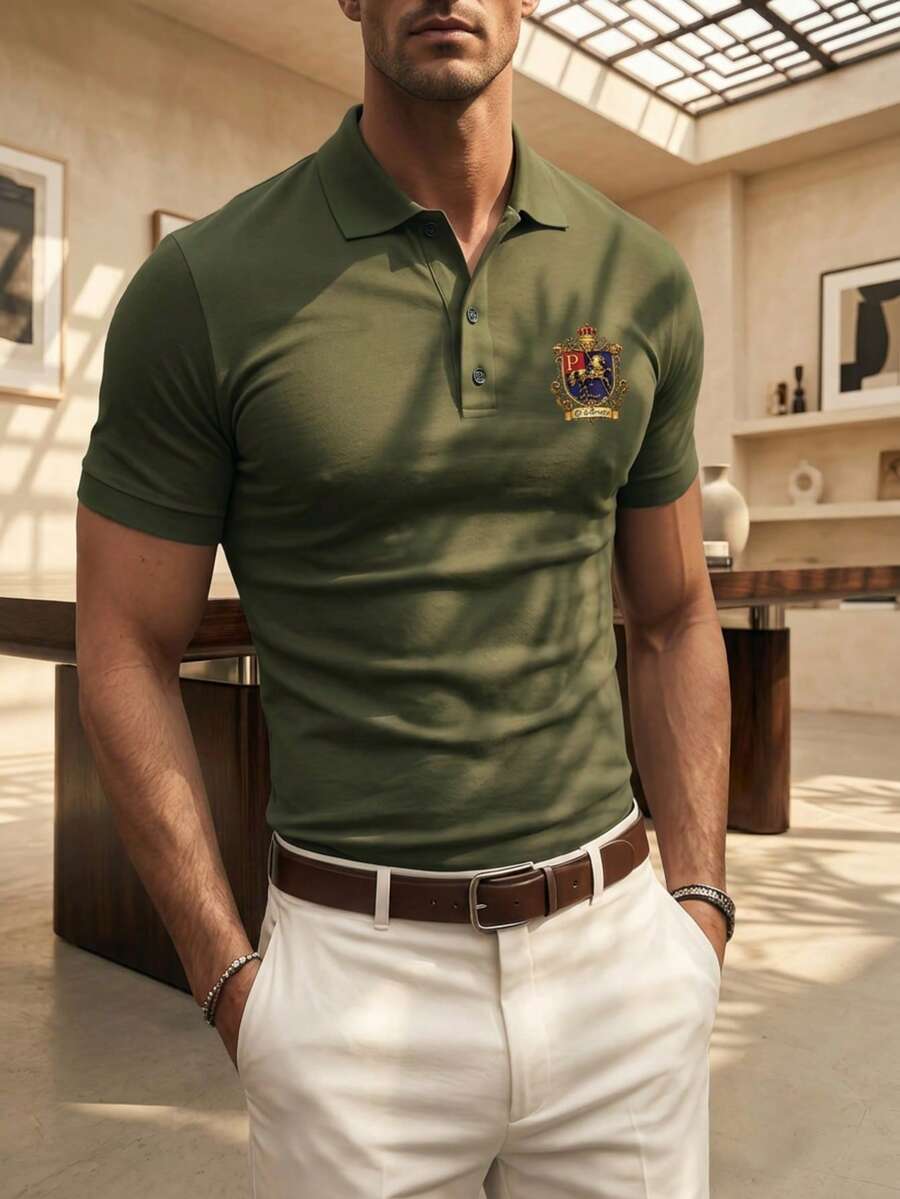 ALTZTAR 男款印花短袖休閒 Polo 衫 - 軍綠色 - 查看 1