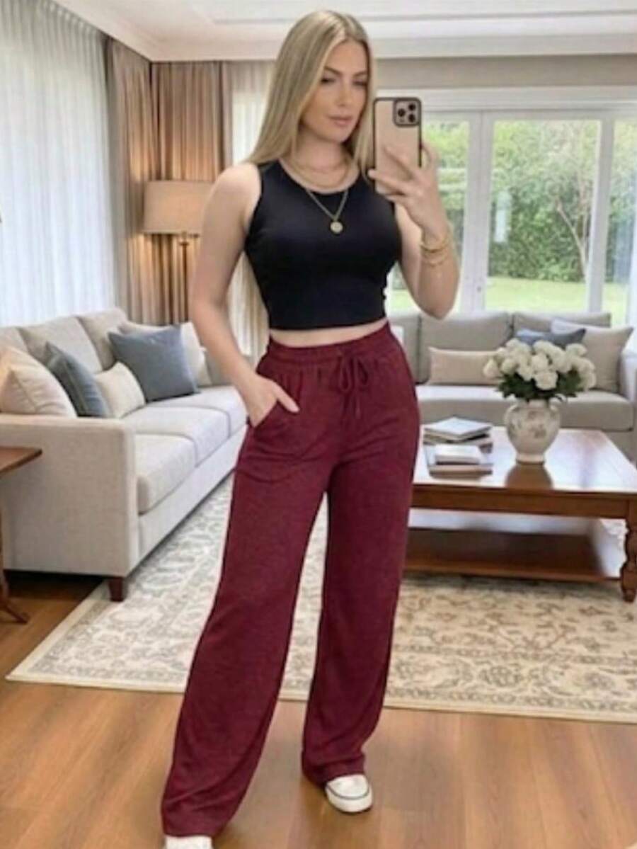 Calça Feminina Lanzinha Moda Inverno Pantalona Calça Feminina Tendencia - Vinho - Visão 1