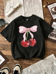 Women's Short-Sleeved T-Shirt With A Round Neck, Loose Fit, Casual And Versatile. Featuring A Modern, Elegant And Sophisticated Print Of Simple Letters, Ideal As A Basic Garment; Made Of Soft Fabric With Excellent Drape (Retro Style, Casual Style, Unisex) - 黑色 - 查看 9