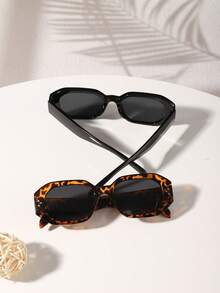 2 PCS Women's Retro Polygon Geometric Fashion Glasses Lightweight Frame Polycarbonate Material Solid Color Lenses For Vacation Outing With Glasses Box - Multicolor - View 8