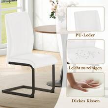 Scandinavian Style Dining Chair Set (Set Of 2) / Faux Leather Dining Chairs / Ergonomic Design / Non-Slip Chair Legs / Suitable For Dining Room And Living Room - White + Black - View 5