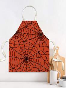 1PC Halloween Series Pattern Single-Sided Printed Apron, Unisex Home Kitchen Halter Tie Apron, Home Decor Kitchen Cooking Anti-Stain Apron - Multicolor - View 4