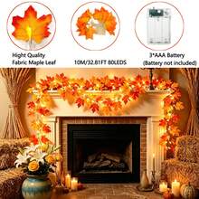 1pc Red Maple Leaf String Lights, Decorative Garland Lights, Suitable For Home, Halloween, Cloak, Room, Bedroom, Party, Festival, Garden, Wedding, Halloween Party, Thanksgiving Decoration, Autumn Decoration, Stair Railing Decoration - Maple Leaf Light String - View 14