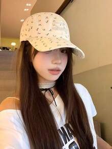 1pc New Soft Top Sun Protection Student Baseball Cap, Face-Slimming Korean Brand Embroidered Letter & Floral Baseball Cap, Versatile For Women - Multicolor - View 6