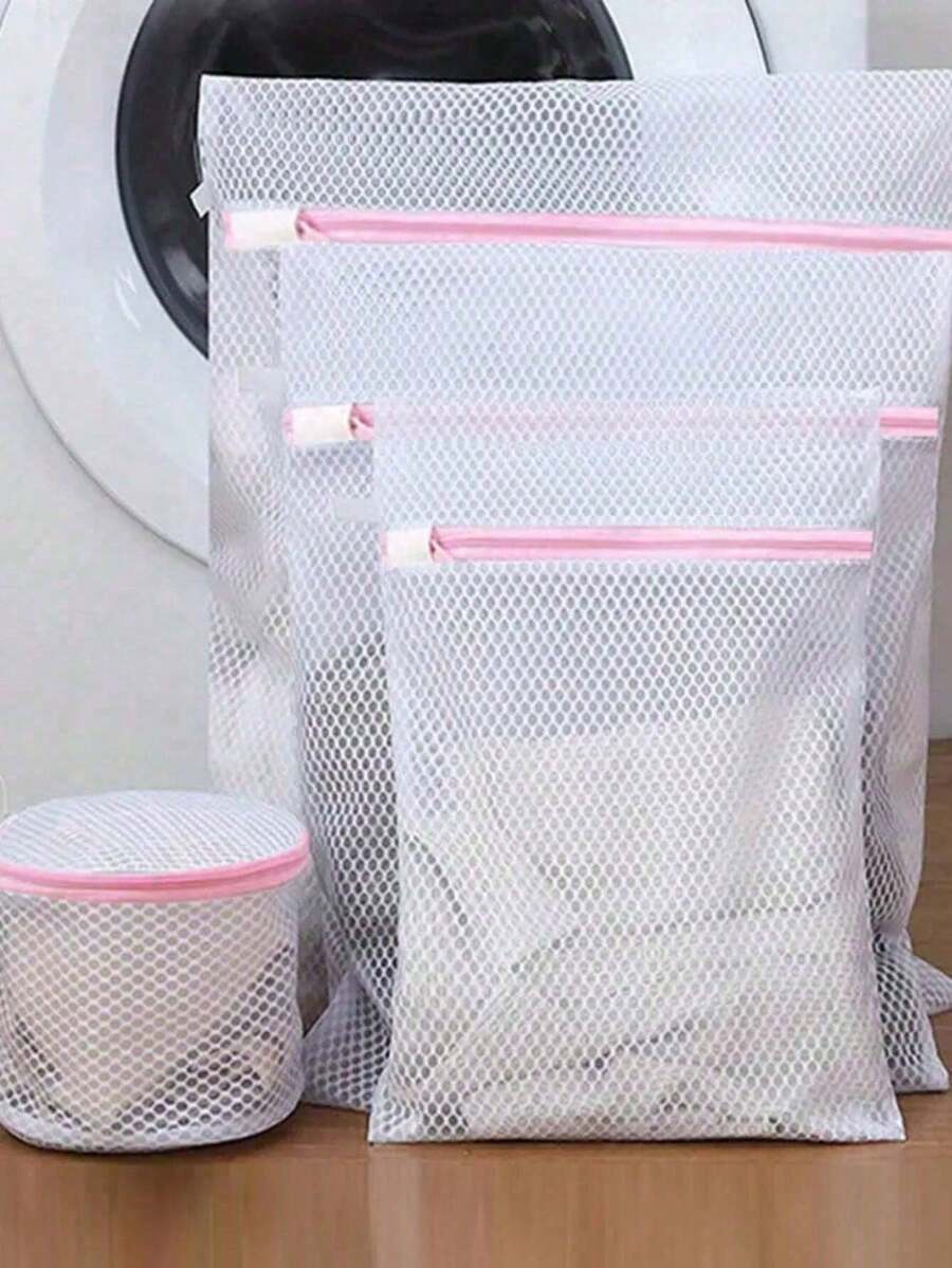 Set 4 buah Tas Cuci Bra Jaring Silinder Motif Bunga Acak Gaya Musim Semi Musim Panas Atasan Pelindung Ritsleting Perawatan Pakaian Halus Jaring Halus Penyimpanan Pengorganisasian - MultiWarna - View 1