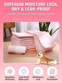 20/40/50/100pcs Multi-Size Pink Dog/Puppy Pee Pads, High Absorbency Leak-Proof, Essential For Indoor Training, Pet Supplies, Suitable For Cats, Multi-Layer Replacement Pads (Large, Set Pack) - one-size - View 2