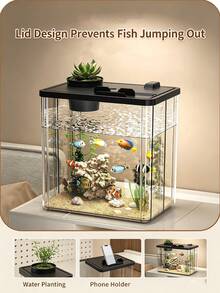 1件透明魚缸，家用與辦公室桌面水族箱（不含裝飾品），迷你鬥魚繁殖缸，適用於魚、蝦、水生植物和小型水生寵物的造景水族箱 - 彩色 - 查看 5